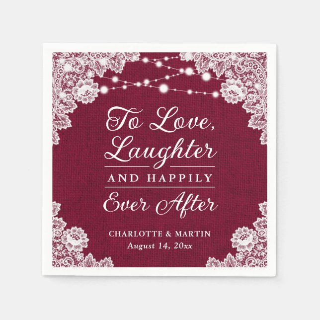 Burgundy Happily Ever After Wedding Napkins (Front)