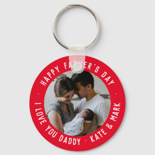 Burgundy Happy Father's Day Love You Daddy Photo Key Ring
