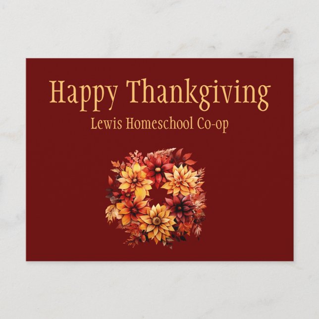 Burgundy Happy Thanksgiving from Homeschool Co op Postcard (Front)