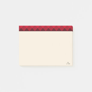 Burgundy header on beige post-it notes
