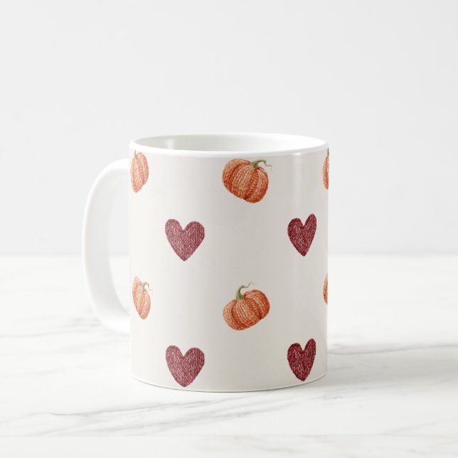 Burgundy Hearts Pumpkins Coffee Mug (Front Left)