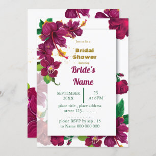 burgundy hibiscus flowers rose bridal shower invitation