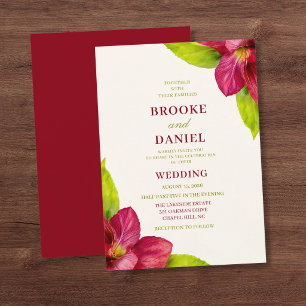 Burgundy Hibiscus Lime Leaf Wedding Invitation