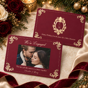 Burgundy Holiday Photo Engagement Announcement
