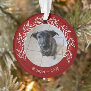 Burgundy Holly Elegant Pet Photo Ornament
