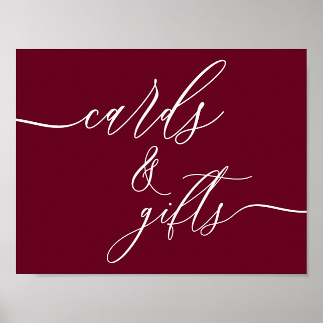 Burgundy Horizontal Calligraphy Cards And Gifts Poster (Front)