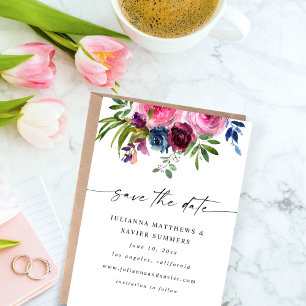 Burgundy Hot Pink & Navy Blue Save the Date V3