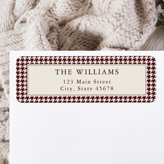 Burgundy Houndstooth Return Address Label (Creator Uploaded)