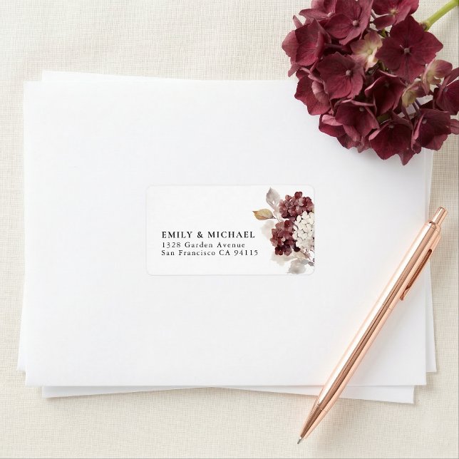 Burgundy Hydrangea Fall Wedding Return Address Label (Creator Uploaded)