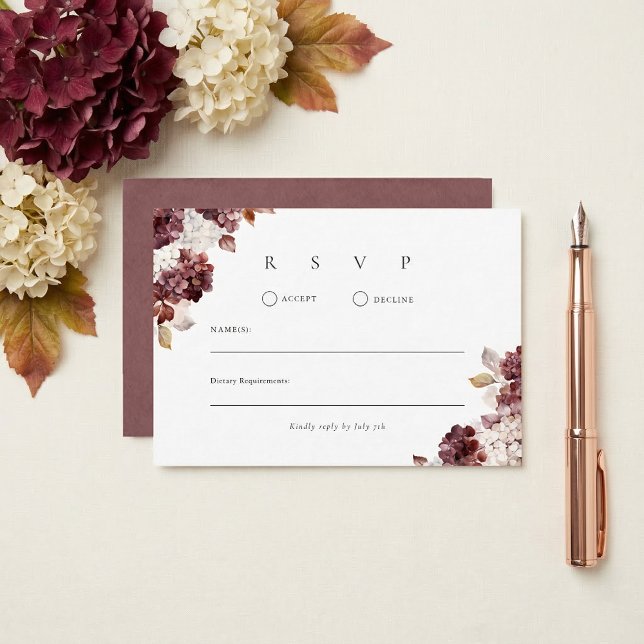 Burgundy Hydrangea Floral Wedding RSVP Card (Creator Uploaded)