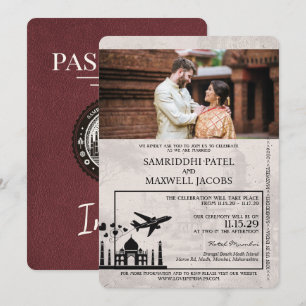 Burgundy India Passport Wedding Invitation