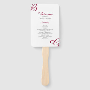 Burgundy Initials Autumn Fall Wedding Program Hand Fan