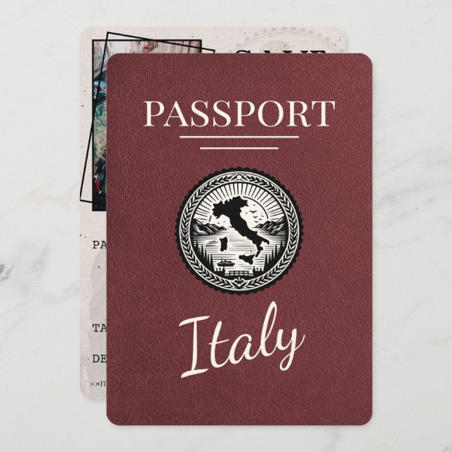 Burgundy Italy Passport Save The Date (Front/Back)