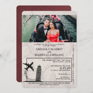 Burgundy Italy Passport Wedding Invitation