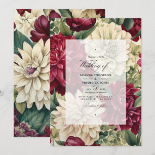 Burgundy, Ivory, and Forest Green Floral Wedding Invitation