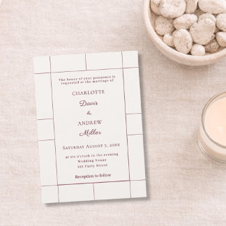 Burgundy ivory checked modern Wedding  Invitation