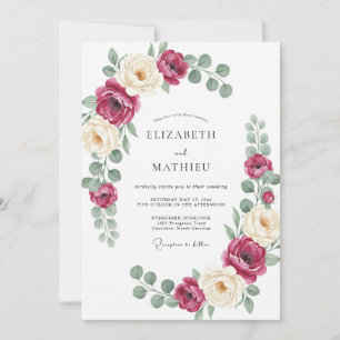 Burgundy Ivory Elegant Floral Wedding Invitation