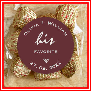 Burgundy & Ivory Elegant Wedding Favours Heart Classic Round Sticker