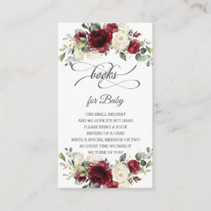 Burgundy Ivory Floral Baby Shower Bring a Book Enclosure Card
