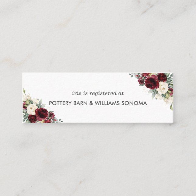 Burgundy Ivory Floral Bridal Registry Card Mini (Front)