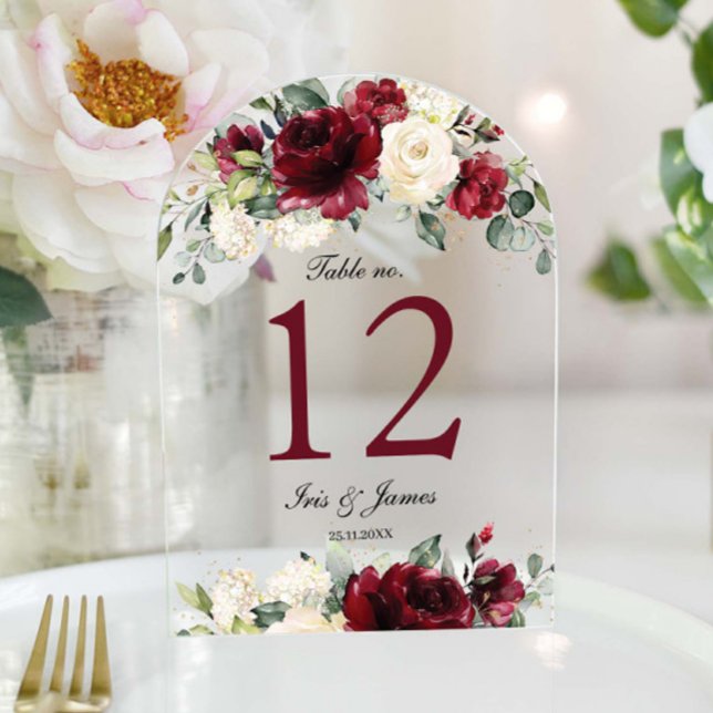 Burgundy Ivory Floral Wedding Arch Table Number  (Creator Uploaded)