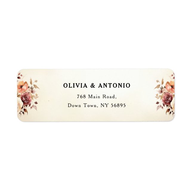 Burgundy & Ivory Flowers Return Address Label (Front)