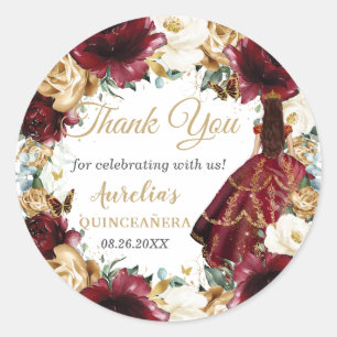 Burgundy Ivory Gold Floral Princess Quince Favour Classic Round Sticker