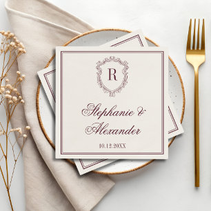 Burgundy & Ivory Monogram Crest Old Money Wedding Napkin