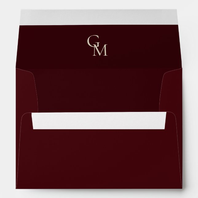 Burgundy & Ivory Monogram Elegant Deep Red Wedding Envelope (Back (Bottom))