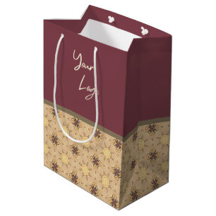 Burgundy Ivory Moroccan Geometric Business Logo Medium Gift Bag