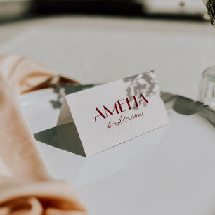 Burgundy Ivory Old Money Wedding Place Cards   