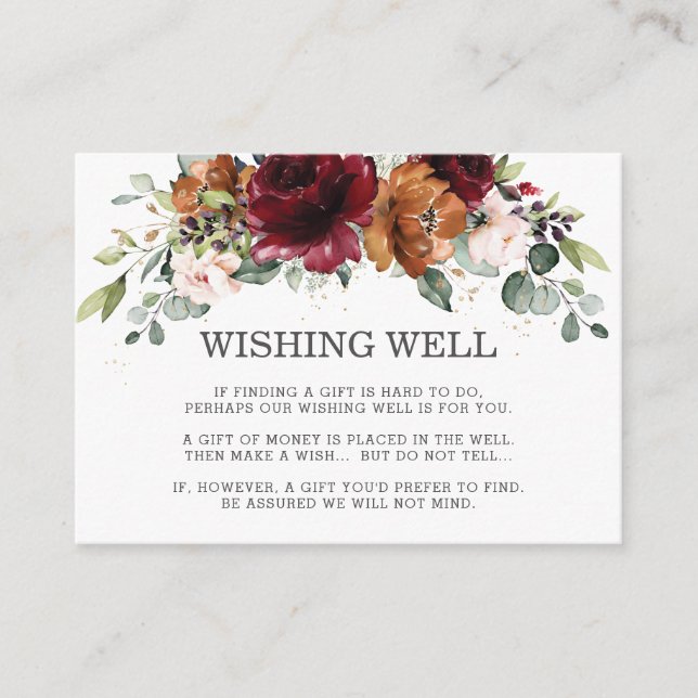 Burgundy Ivory Orange Floral Wedding Wishing Well Enclosure Card (Front)