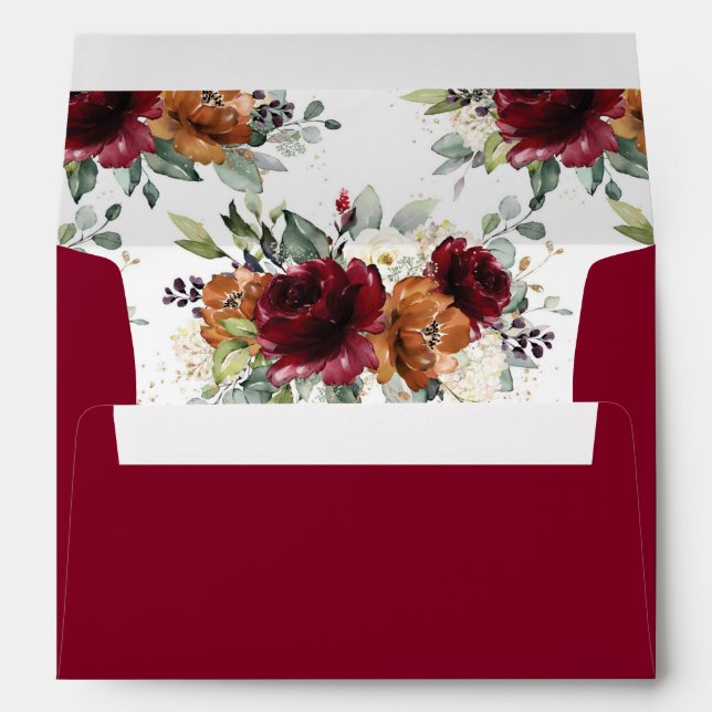 Burgundy Ivory Rust Orange 5x7 Card Wedding A7  Envelope (Back (Bottom))