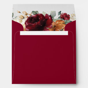 Burgundy Ivory Rust Orange Square Card Wedding Envelope