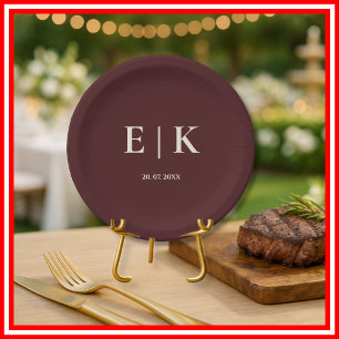 Burgundy & Ivory Rustic Wedding Paper Plate