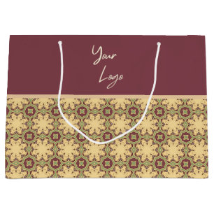 Burgundy Ivory Sage Green Business Logo Geometric Large Gift Bag