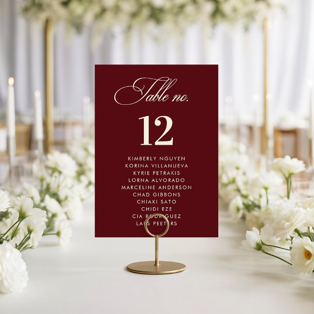 Burgundy Ivory Seating Chart Names Wedding Sign Table Number (Creator Uploaded)