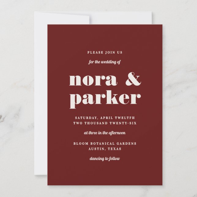 Burgundy & Ivory Simple Modern Formal Wedding Invitation (Front)