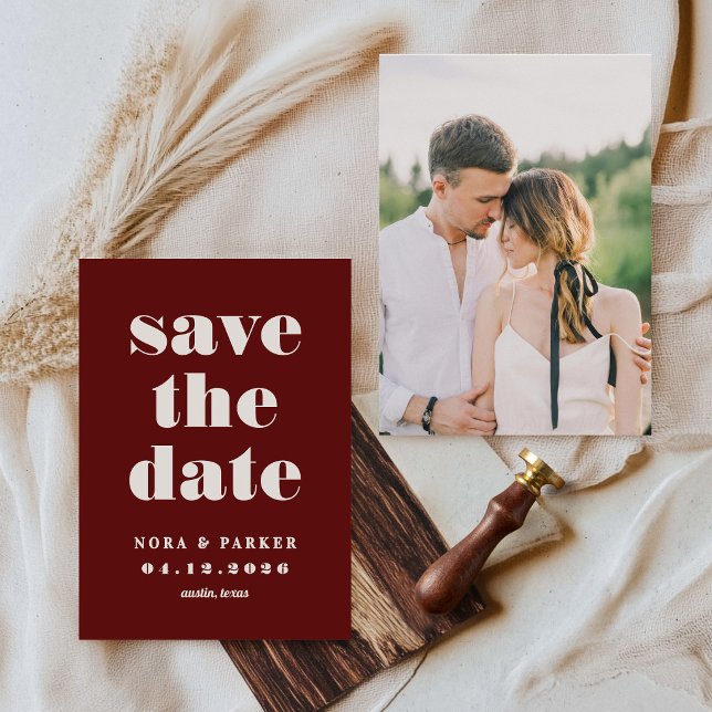 Burgundy & Ivory Simple Modern Formal Wedding Save The Date (Burgundy & Ivory Simple Modern Formal Wedding Save The Date)