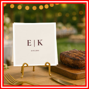 Burgundy & Ivory Simple Monogram Wedding Napkin