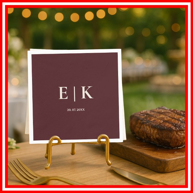 Burgundy & Ivory Simple Monogram Wedding Napkin (Creator Uploaded)
