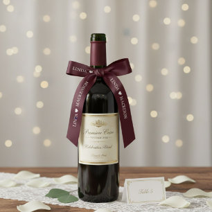 Burgundy & Ivory wedding initial Couple name Satin Ribbon