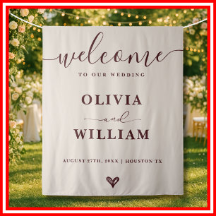 Burgundy & Ivory Wedding Welcome Backdrop Tapestry
