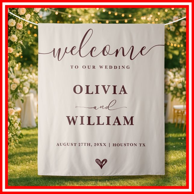 Burgundy & Ivory Wedding Welcome Backdrop Tapestry (Creator Uploaded)