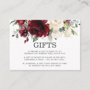 Burgundy Ivory White Floral Wedding Wishing Well Enclosure Card