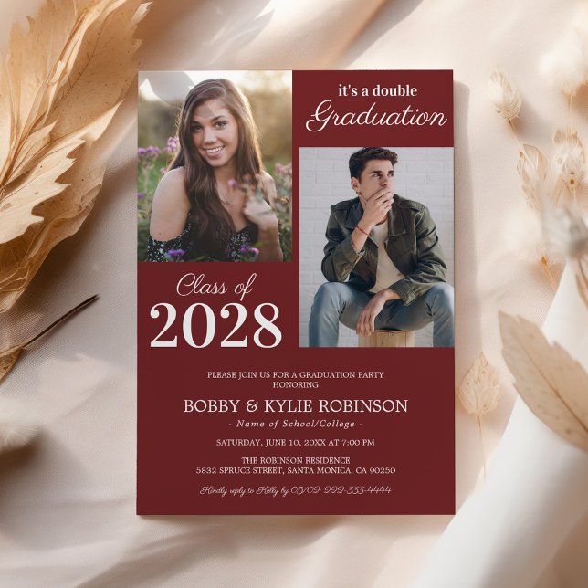 Burgundy Joint Graduation Party Invitation (Creator Uploaded)