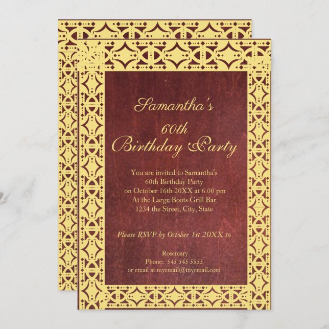 Burgundy Lace 60th Birthday Party Invitation (Front/Back)