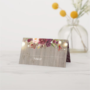 Burgundy Lace and Flowers Rustic Place Card