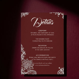 Burgundy Lace Elegant Romantic Wedding Details Enclosure Card
