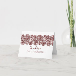 Burgundy Lace Elegant Wedding Thank You Card
